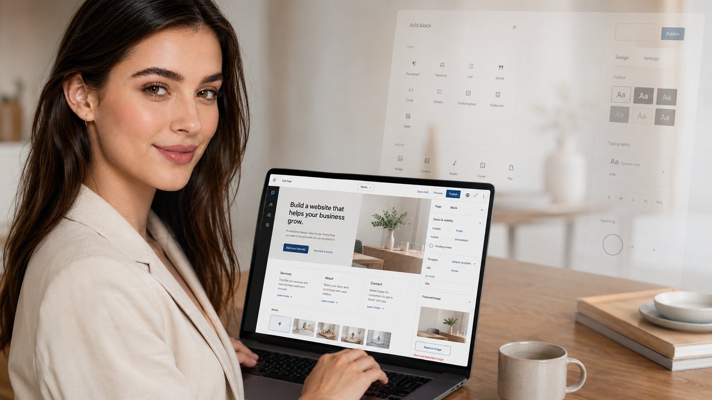A business owner editing a website in a modern content management interface